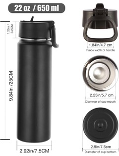 Reusable Water Flask with Straw - Black